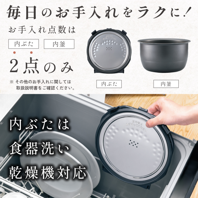 NV-KA10のお手入れは2点・内ぶた食洗機対応であることを示す説明図