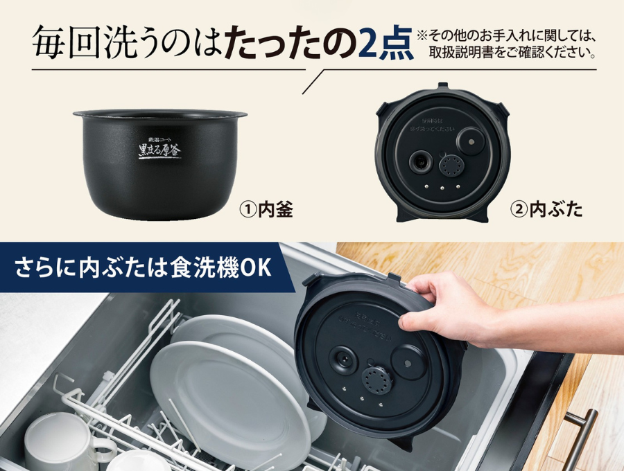 NW-BC10は毎回洗うのは2点、さらに内ぶたは食洗機対応