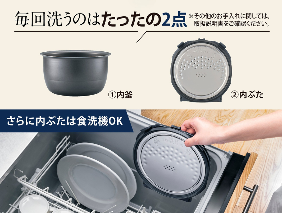 NW-QC10は毎回洗うのは2点、さらに内ぶたは食洗機対応
